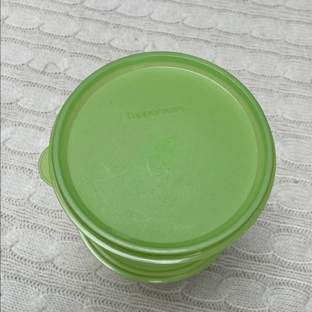 Tupperware storage with light Green Lids. Lot of 2. Round circular